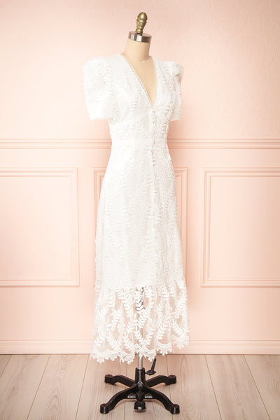 Annais White Midi Dress w/ Shimmery Embroidery | Boutique 1861 side view