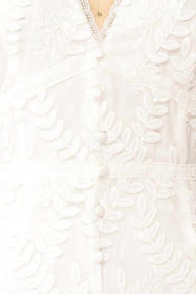 Annais White Midi Dress w/ Shimmery Embroidery | Boutique 1861 fabric