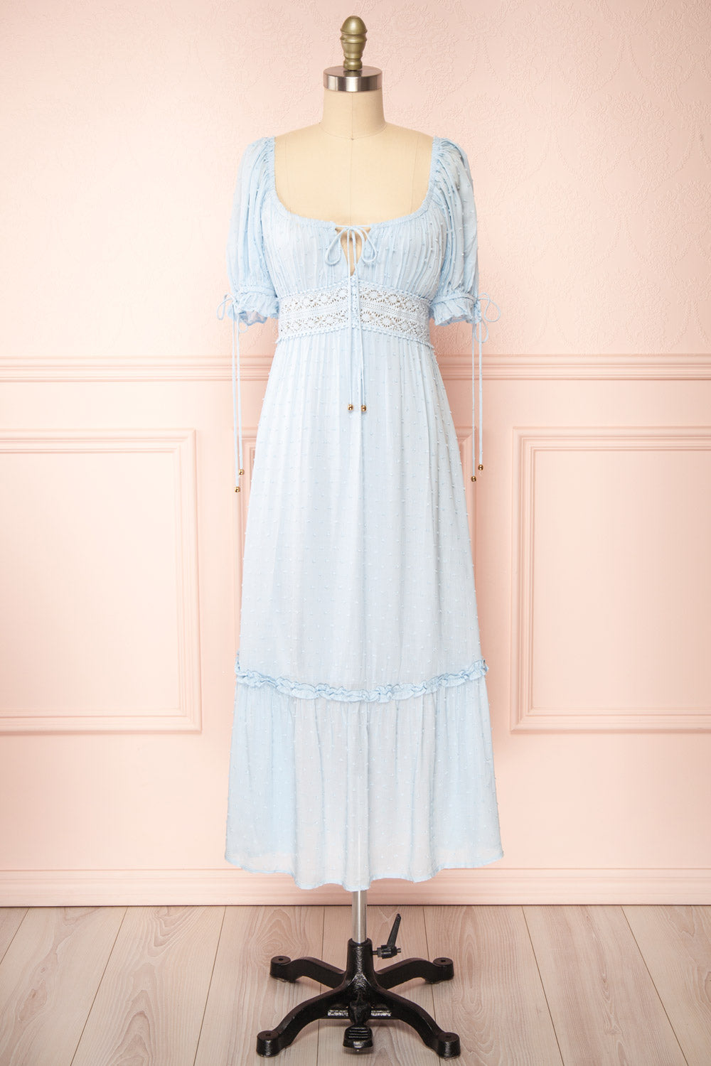 Annatha Short Sleeve Blue Midi Dress | Boutique 1861  front view