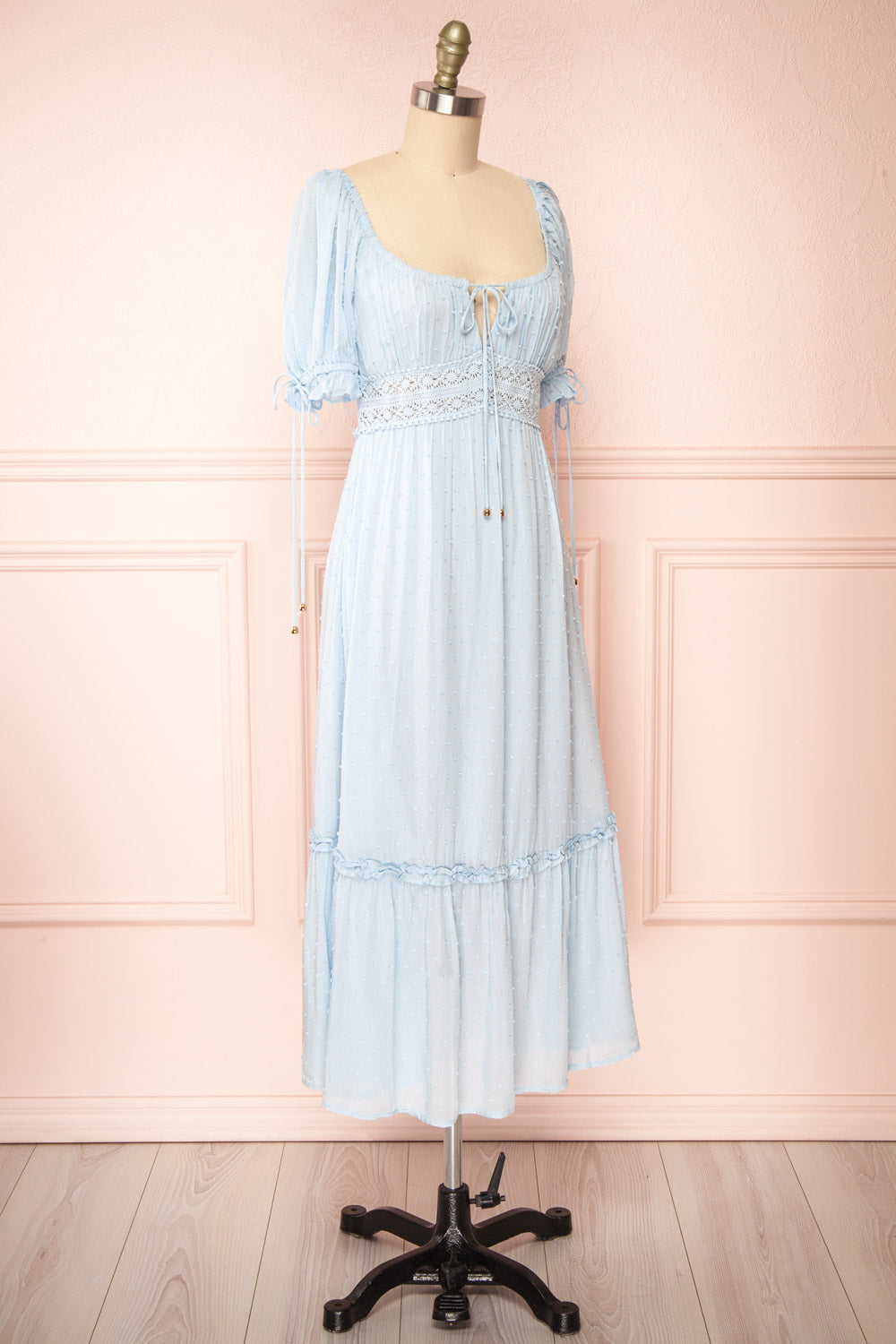 Annatha Short Sleeve Blue Midi Dress | Boutique 1861  side view