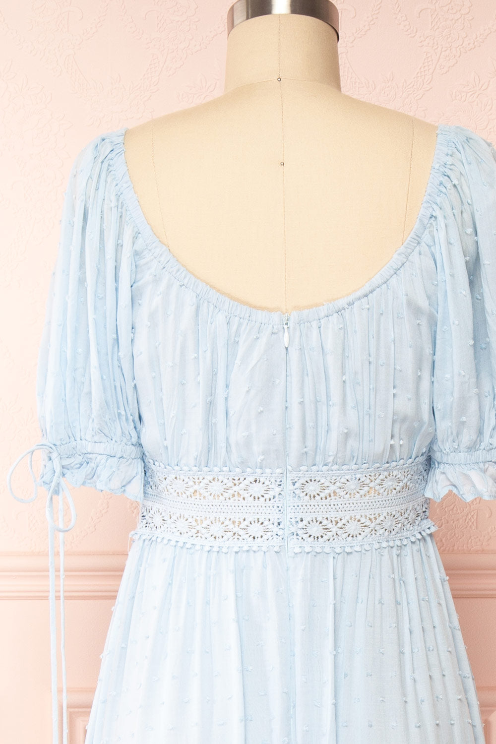Annatha Short Sleeve Blue Midi Dress | Boutique 1861 back close up
