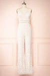 Anne-Marie White & beige Wide-Leg Lace Jumpsuit | Boutique 1861  front view