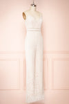 Anne-Marie White & beige Wide-Leg Lace Jumpsuit | Boutique 1861  side view