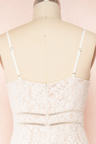 Anne-Marie White & beige Wide-Leg Lace Jumpsuit | Boutique 1861  back close up