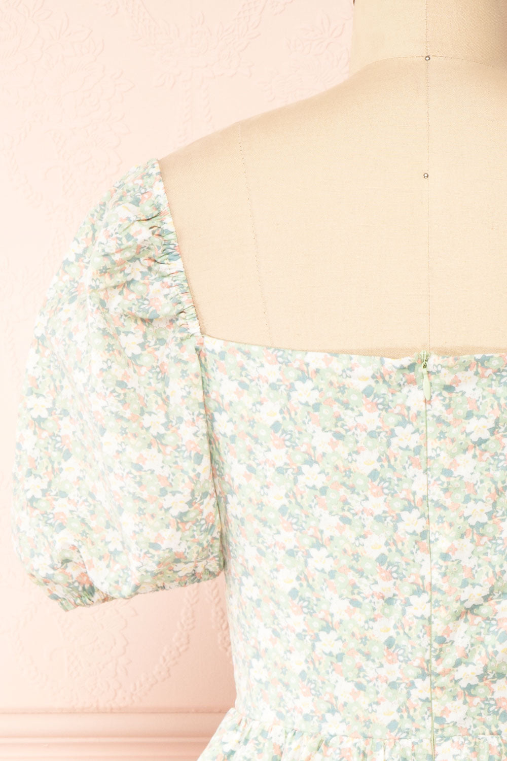 Annie Short Floral Dress w/ Puff Sleeves | Boutique 1861 back close-up
