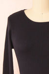 Anny Black Ribbed Long Sleeve Crop Top w/ Open Back | Boutique 1861 front close-up