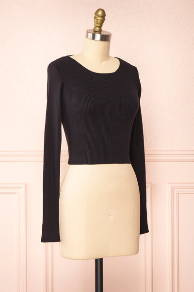 Anny Black Ribbed Long Sleeve Crop Top w/ Open Back | Boutique 1861 side view