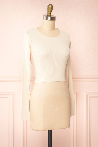 Anny Cream Ribbed Long Sleeve Crop Top w/ Open Back | Boutique 1861 side view