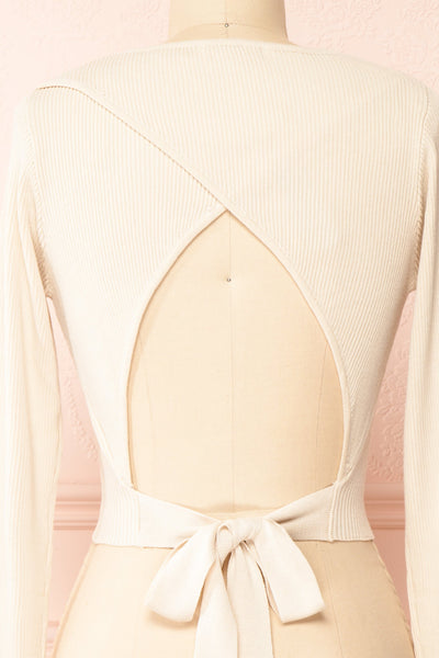 Anny Cream Ribbed Long Sleeve Crop Top w/ Open Back | Boutique 1861 back close-up