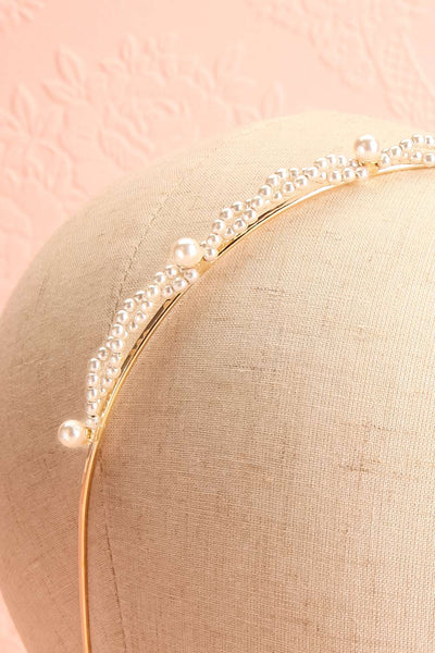 Anouska Golden Headband with Pearl Ornamentation close-up | Boudoir 1861