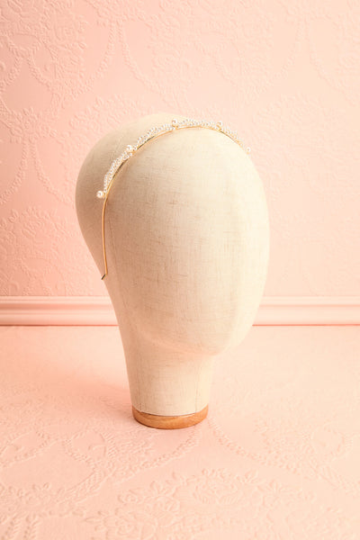 Anouska Golden Headband with Pearl Ornamentation on mannequin | Boudoir 1861