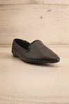 Antae Black Faux-Leather Pointed Toe Flat Shoes | La petite garçonne front view