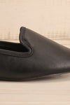 Antae Black Faux-Leather Pointed Toe Flat Shoes | La petite garçonne side front close-up