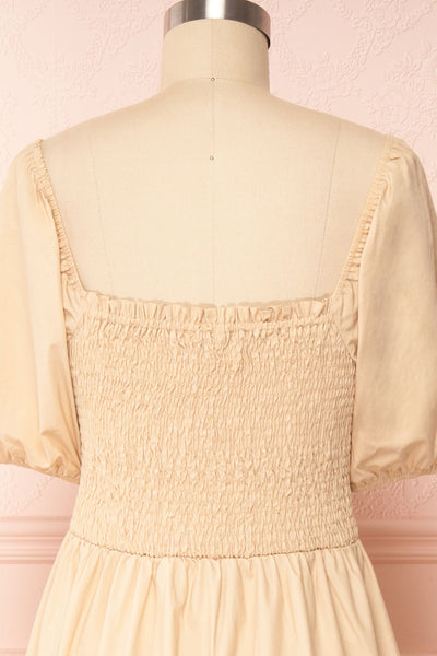 Anthousai Beige Puffy Sleeve Maxi Dress | Boutique 1861 back close up