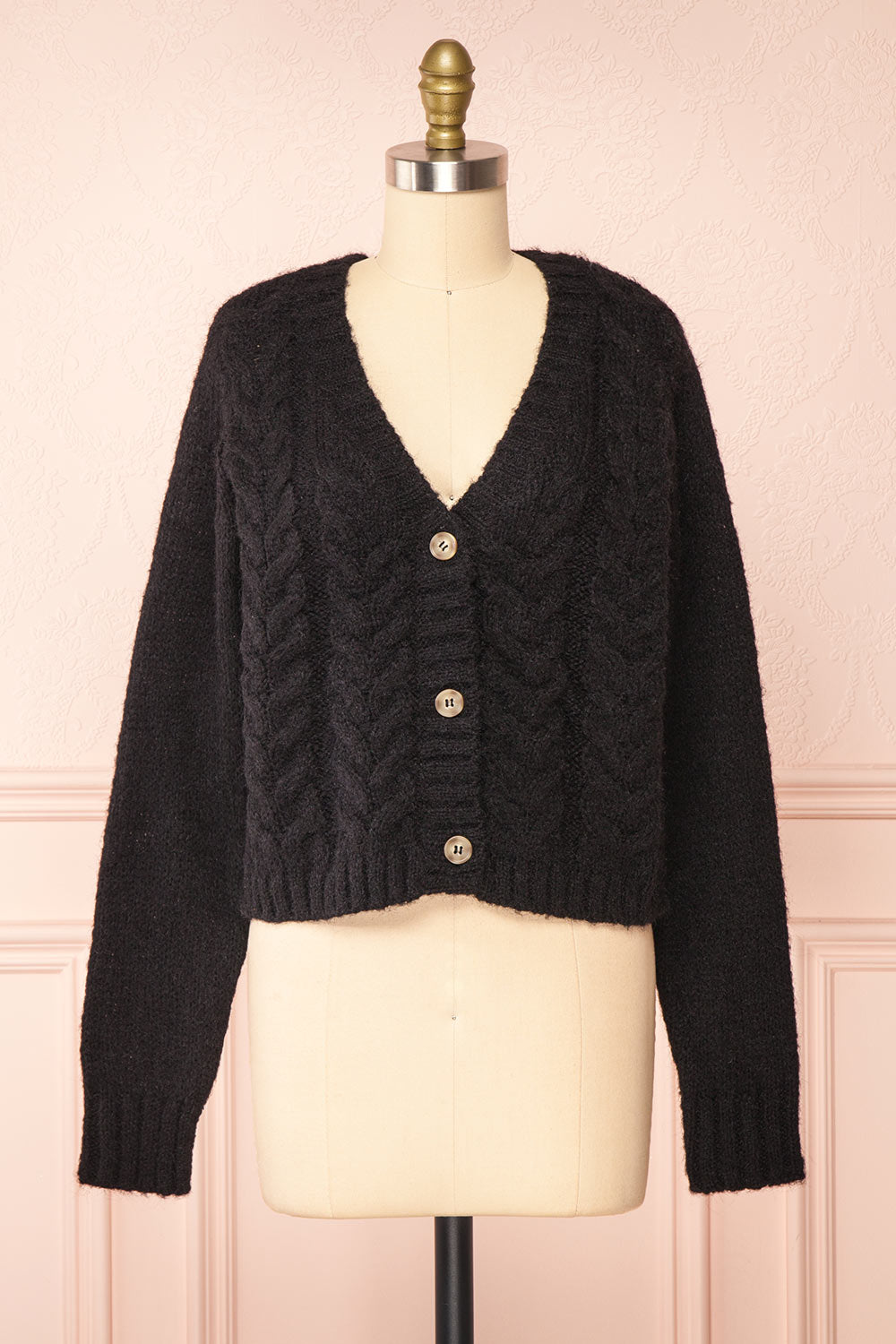 Antin Black Knit Cardigan w/ Buttons | Boutique 1861 front view