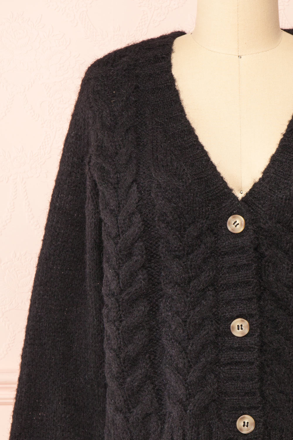 Antin Black Knit Cardigan w/ Buttons | Boutique 1861 front close-up