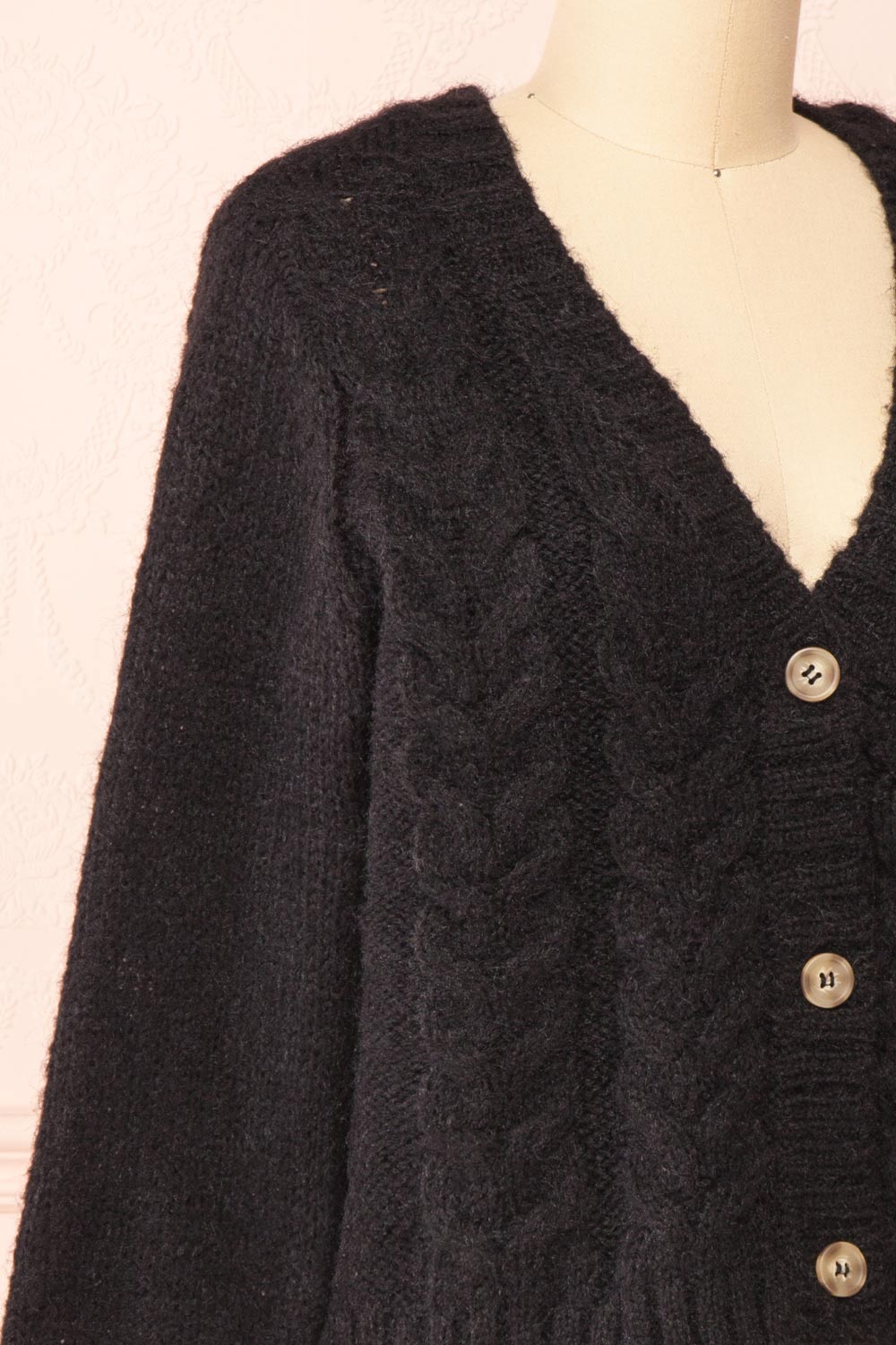 Antin Black Knit Cardigan w/ Buttons | Boutique 1861 side close-up