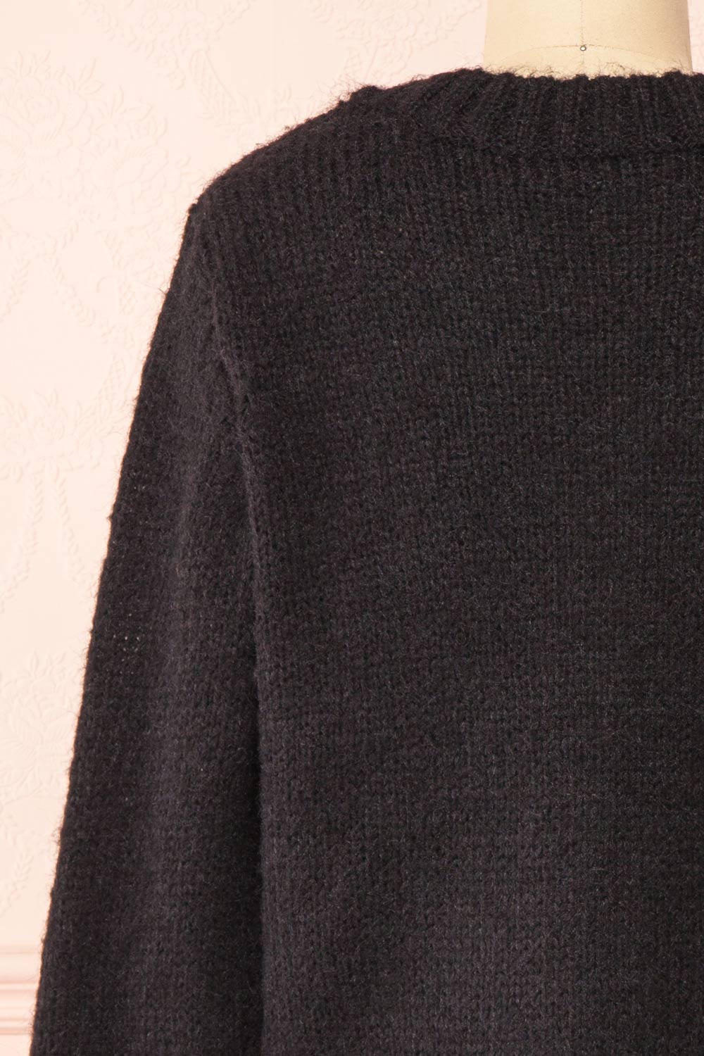 Antin Black Knit Cardigan w/ Buttons | Boutique 1861 back close-up