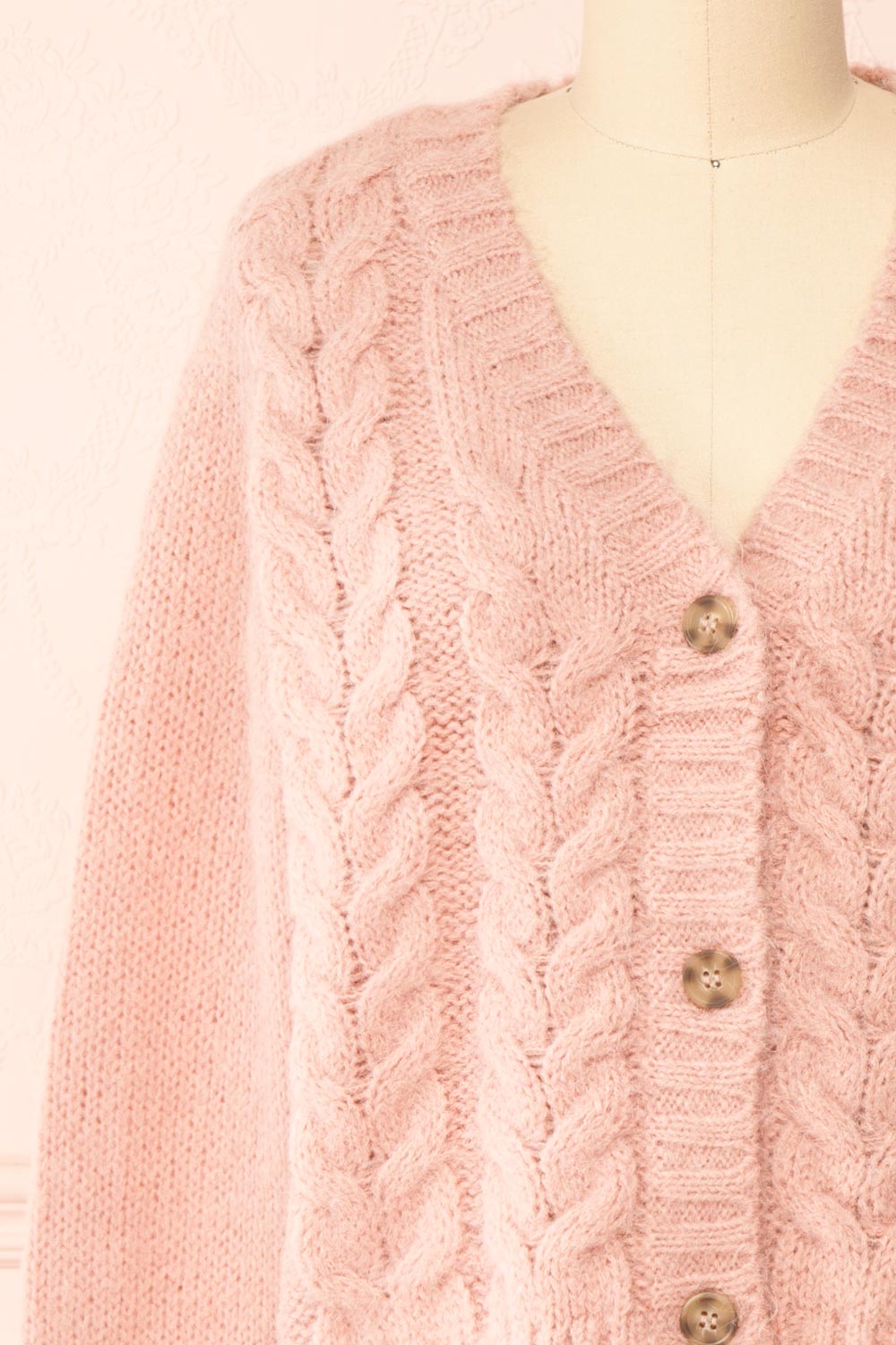 Antin Pink Knit Cardigan w/ Bottons | Boutique 1861 front close-up
