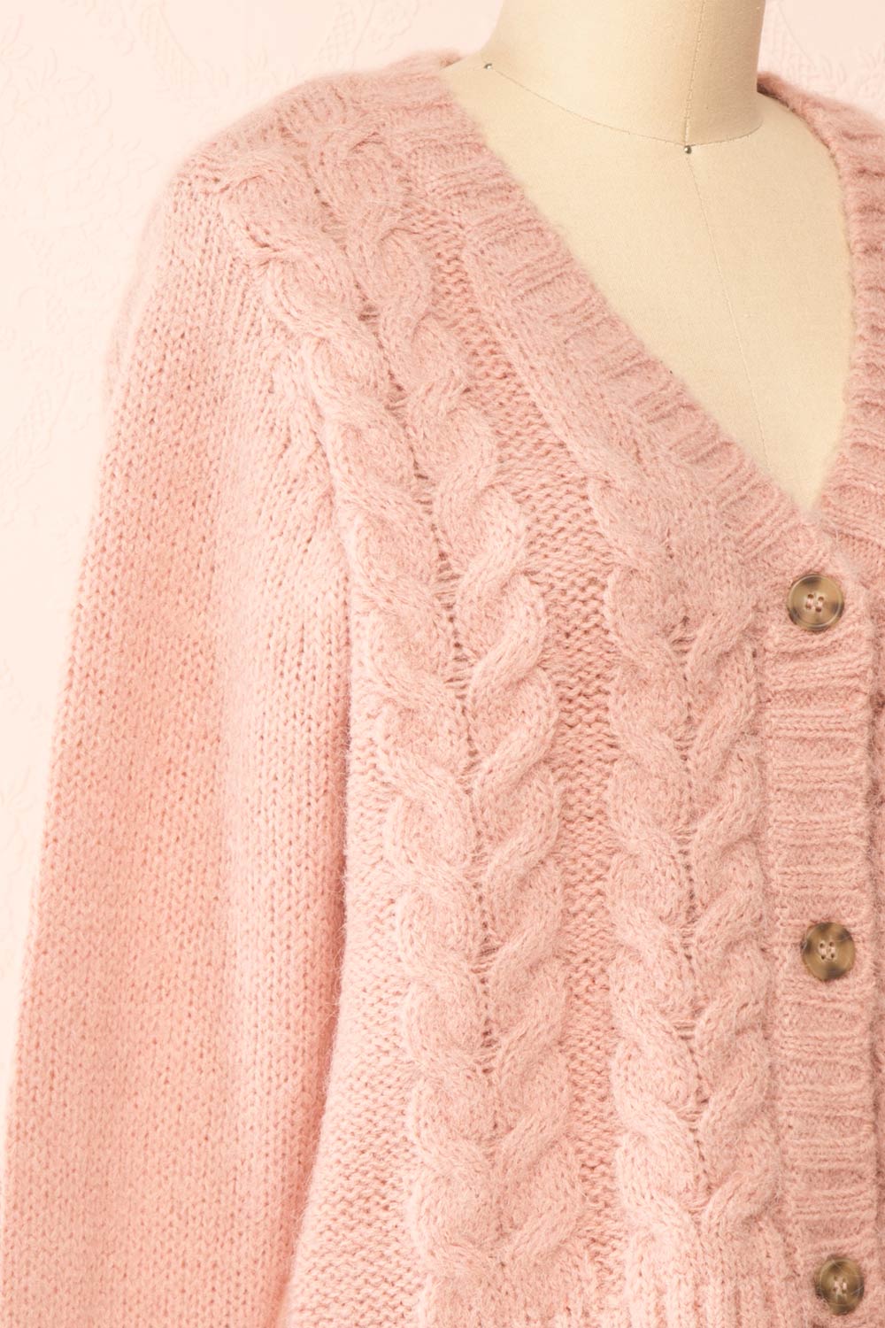 Antin Pink Knit Cardigan w/ Bottons | Boutique 1861 side close-up