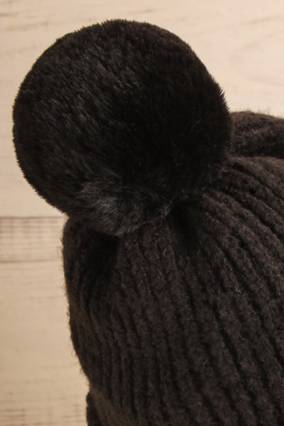 Apalda Noir Black Knit Tuque with Pompom back close-up | La Petite Garçonne