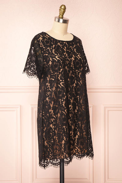 Apama Black Floral Lace Short Sleeve Dress | Boutique 1861 side view