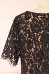 Apama Black Floral Lace Short Sleeve Dress | Boutique 1861 back close-up