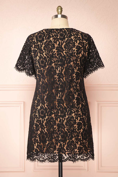 Apama Black | Floral Lace Short Sleeve Dress