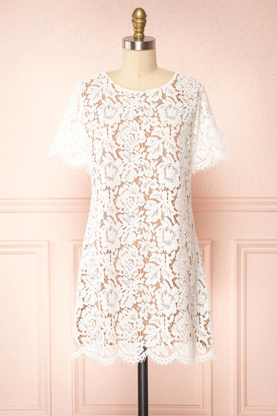 Kiera Short Ivory A-Line Dress w/ Floral Appliqué