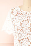 Apama White Floral Lace Short Sleeve Dress | Boutique 1861 front close-up
