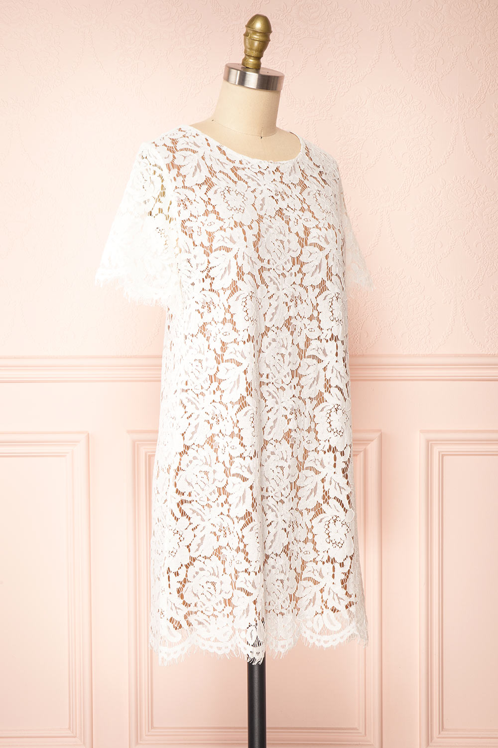 Apama White Floral Lace Short Sleeve Dress | Boutique 1861 side view