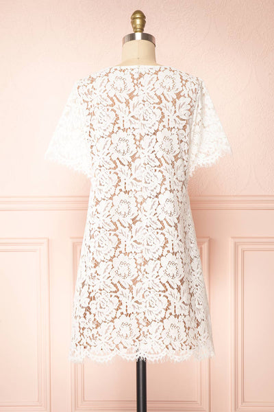 Apama White Floral Lace Short Sleeve Dress | Boutique 1861 back view