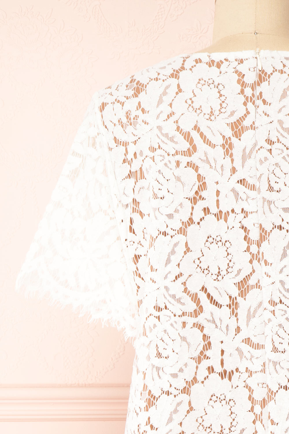 Apama White Floral Lace Short Sleeve Dress | Boutique 1861 back close-up