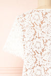 Apama White Floral Lace Short Sleeve Dress | Boutique 1861 back close-up
