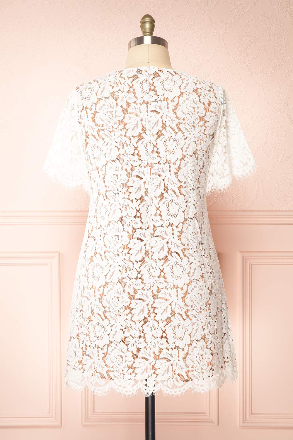 Apama White | Floral Lace Short Sleeve Dress