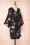 Apatity Black Floral Short Wrap Dress | Boutique 1861 side view