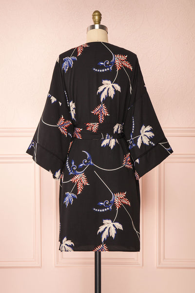 Apatity Black Floral Short Wrap Dress | Boutique 1861 back view