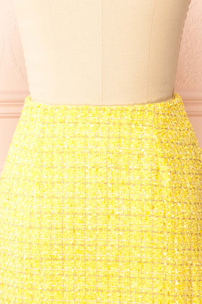 Aphros Short A-Line Tweed Skirt | Boutique 1861  back close-up