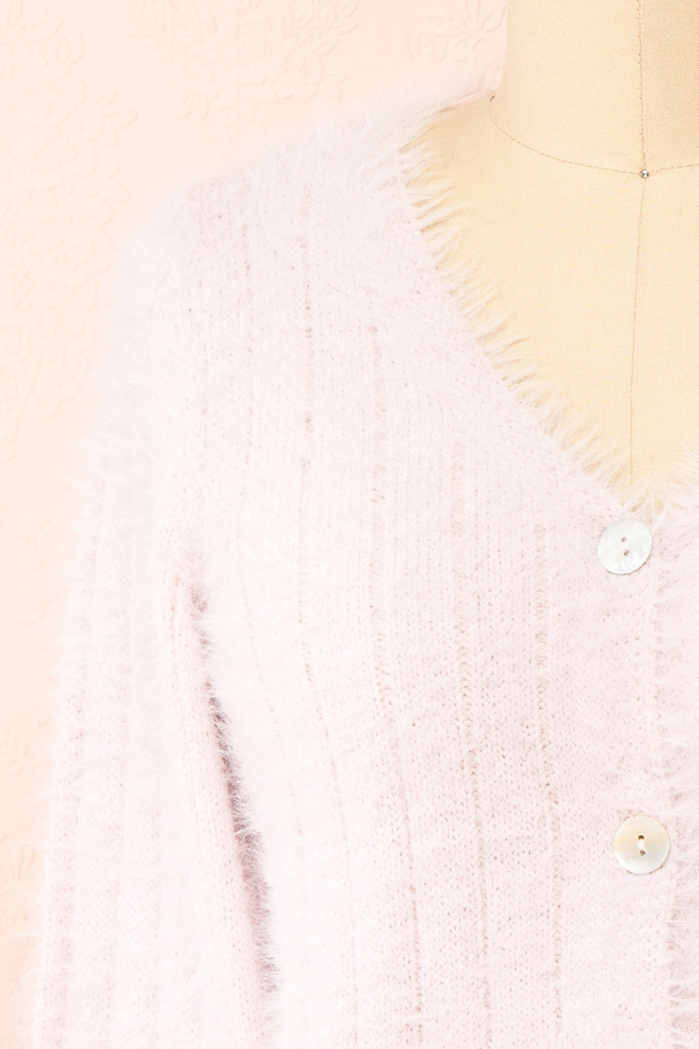 Apini Blush Fuzzy Cropped Cardigan | Boutique 1861 front close-up