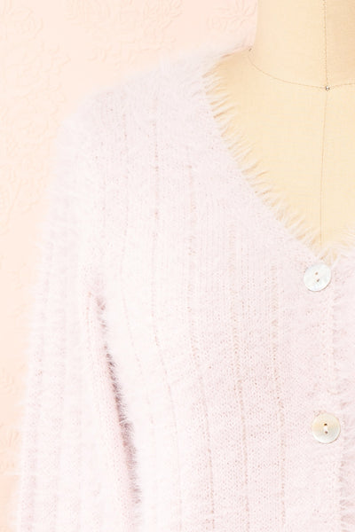 Apini Blush Fuzzy Cropped Cardigan | Boutique 1861 front close-up
