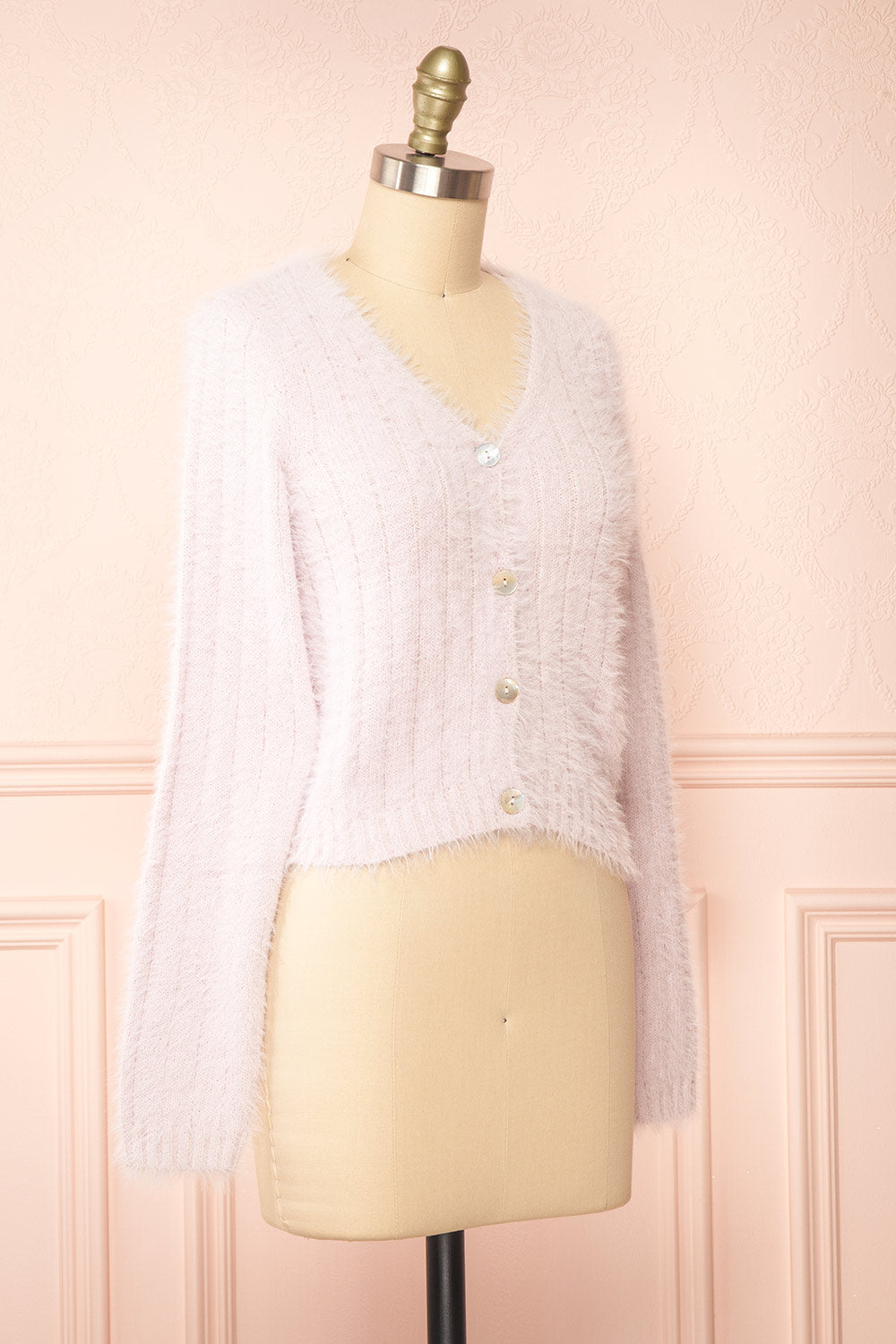 Apini Blush Fuzzy Cropped Cardigan | Boutique 1861 side view