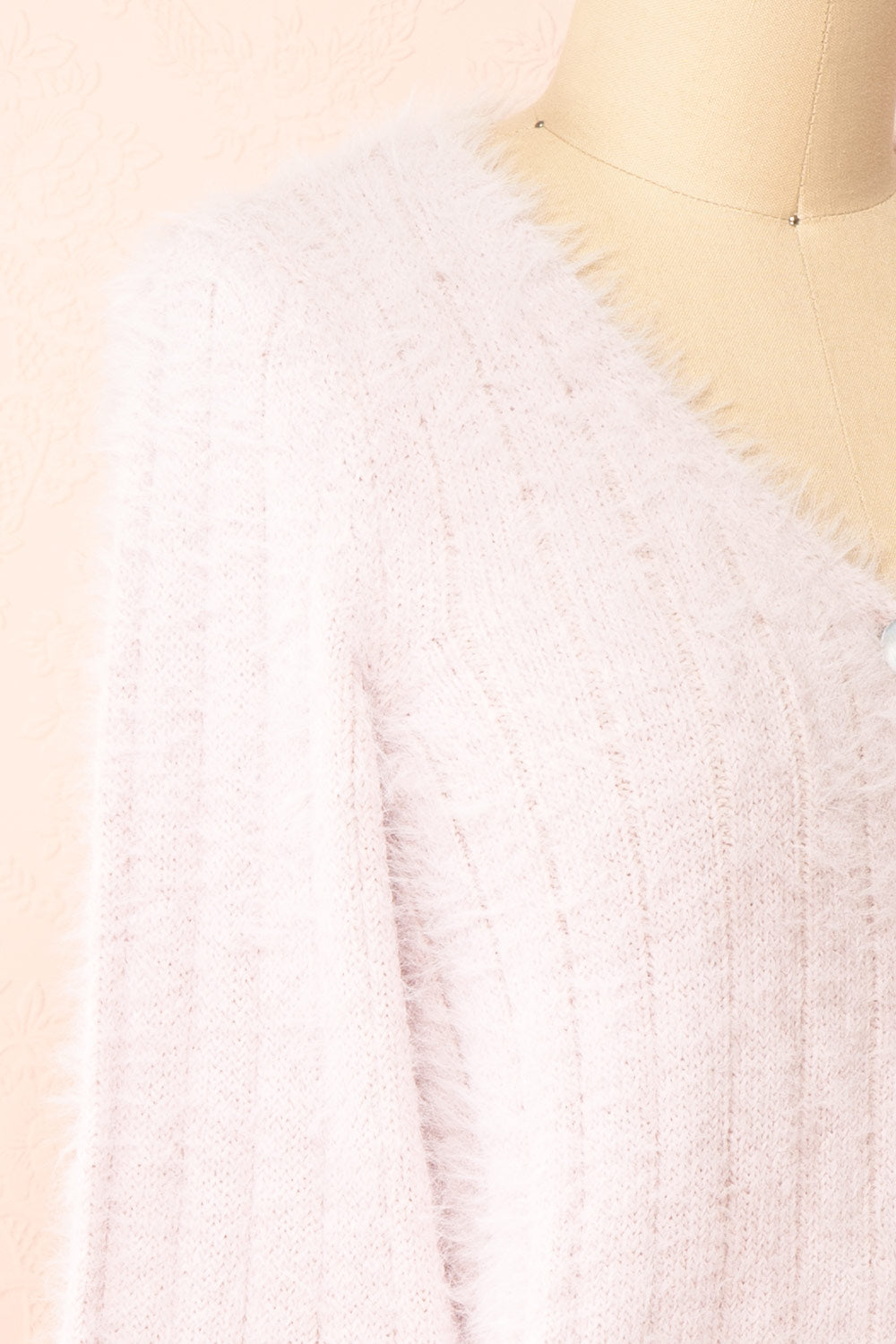 Apini Blush Fuzzy Cropped Cardigan | Boutique 1861 side close-up