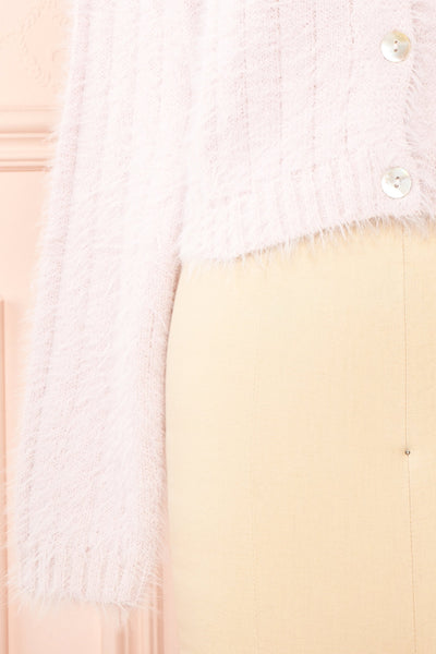 Apini Blush Fuzzy Cropped Cardigan | Boutique 1861 sleeve