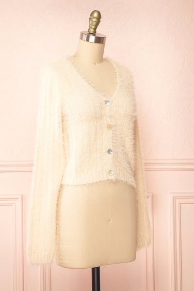Apini Ivory Fuzzy Cropped Cardigan | Boutique 1861 side view