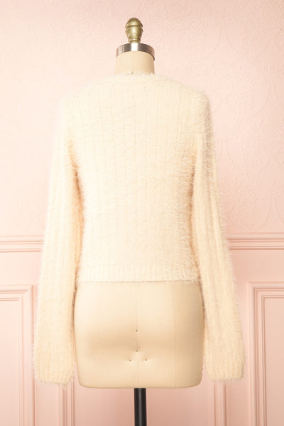 Apini Ivory Fuzzy Cropped Cardigan | Boutique 1861 back view