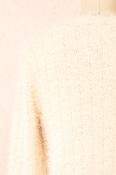 Apini Ivory Fuzzy Cropped Cardigan | Boutique 1861 back close-up