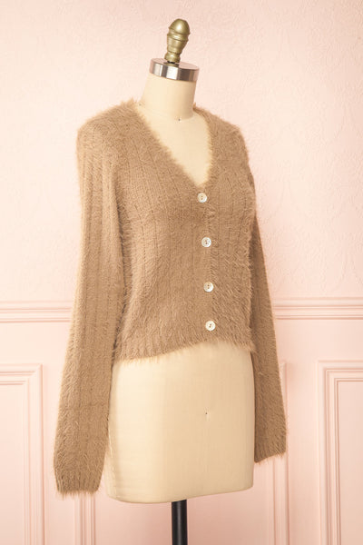 Apini Taupe Fuzzy Cropped Cardigan | Boutique 1861 side view