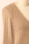 Apini Taupe Fuzzy Cropped Cardigan | Boutique 1861 side close-up