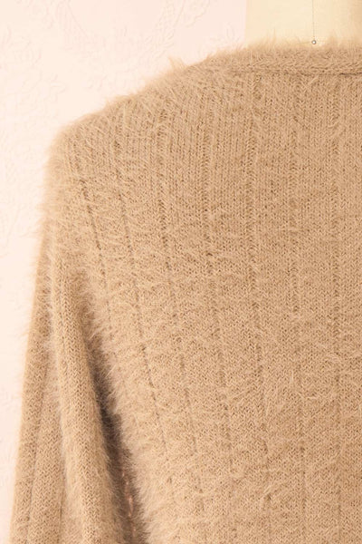 Apini Taupe Fuzzy Cropped Cardigan | Boutique 1861 back view