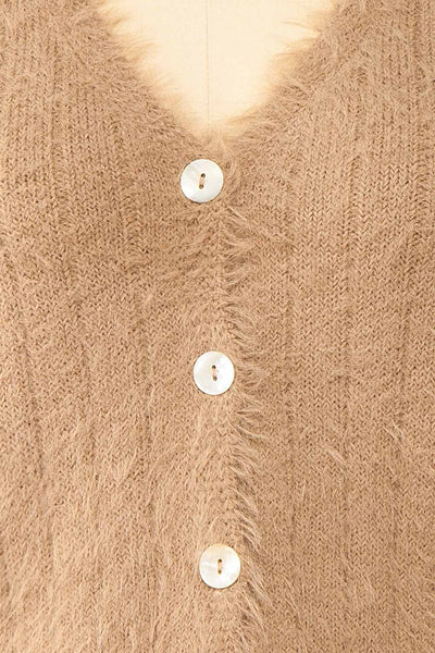 Apini Taupe Fuzzy Cropped Cardigan | Boutique 1861 fabric